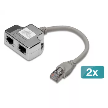 Ekranuotas Cat5e Patch Laido Adapteris 2× Cat5e, 0,19 m, Pilka/Sidabrinė - DIGITUS