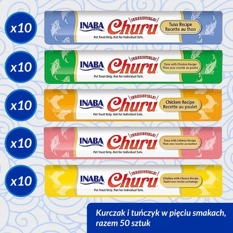 Šlapieji skanėstai katėms INABA Churu vištiena ir tunas, 50 x 14 g pastos tūbelės, be grūdų, be glitimo ir be cukraus