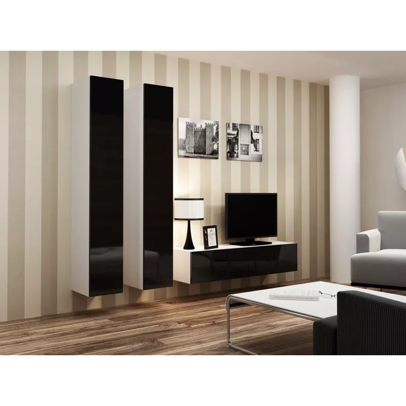 Cama TV stovas VIGO 140 30/140/40 baltas/juodas blizgus