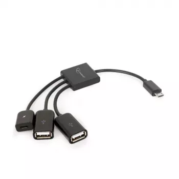 USB OTG laidas Micro BM → 2xUSB-AF + BF Micro 13cm