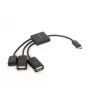 USB OTG laidas Micro BM → 2xUSB-AF + BF Micro 13cm