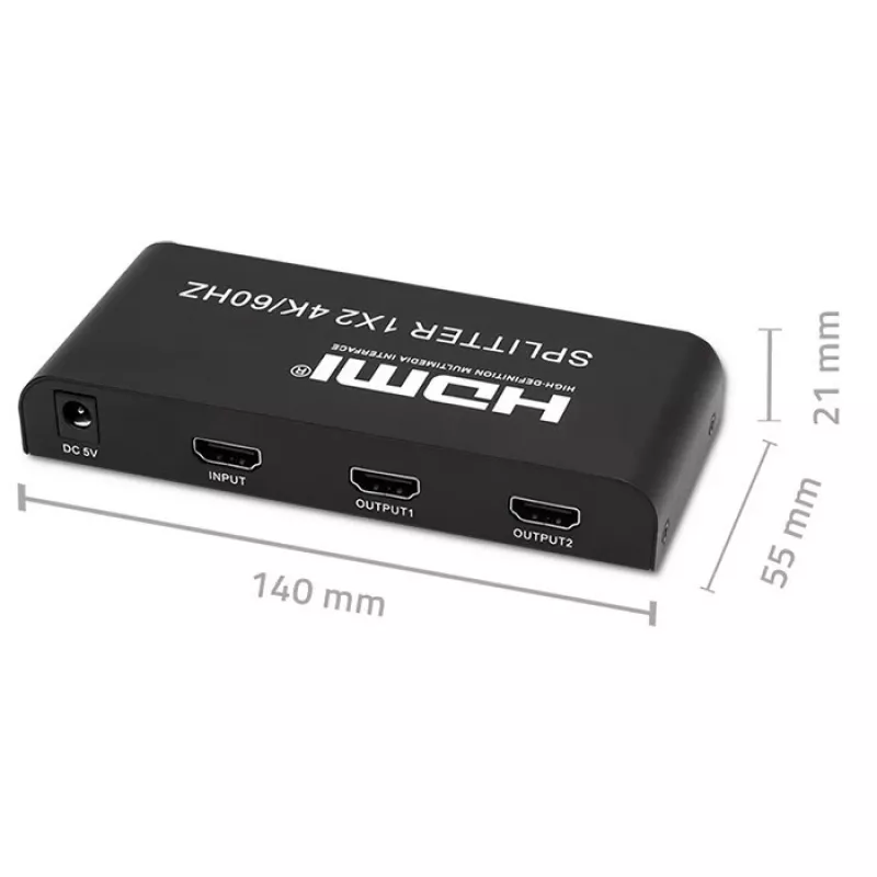 Qoltec 51797 Aktyvus HDMI skirstytuvas 2 x HDMI 4K x 2K | 6Gb/s | 60Hz