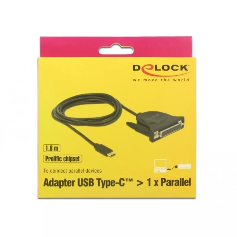 Lygiagretusis kabelis DeLOCK 62980 USB Type-C™ – DB25 1,8 m juodas