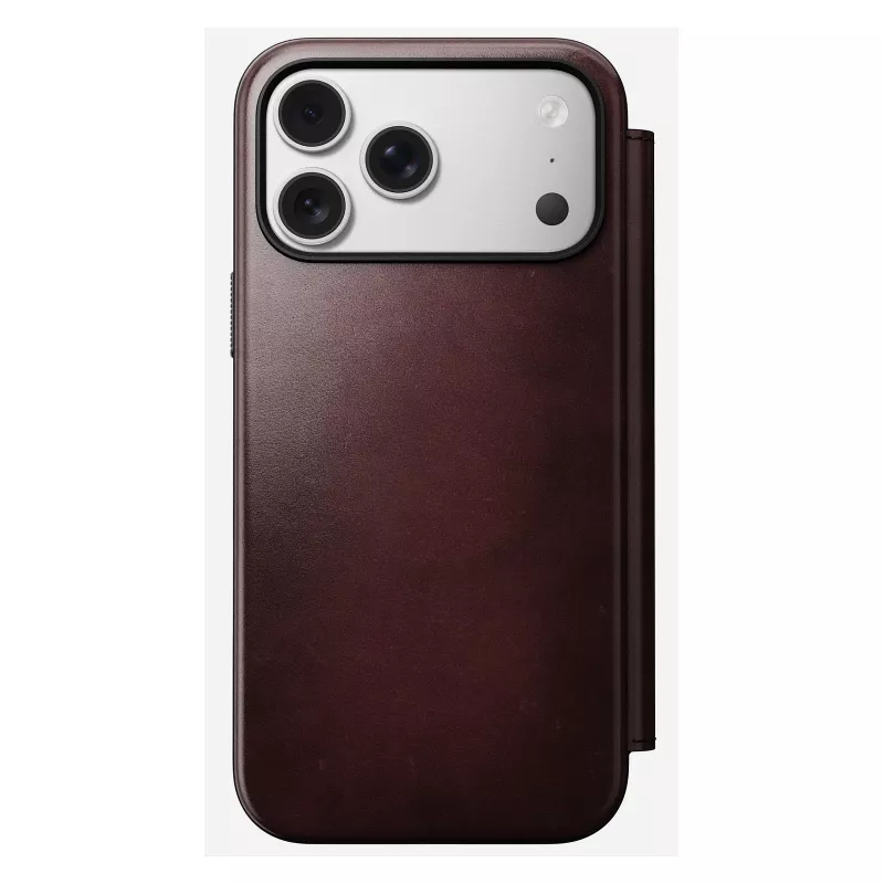 Mobilaus telefono dėklas Nomad Modern Leather Folio, skirtas iPhone 17 Pro Max – oda, TPU, PC, aliuminis, bordo spalvos, 16 cm (6,3 colio)