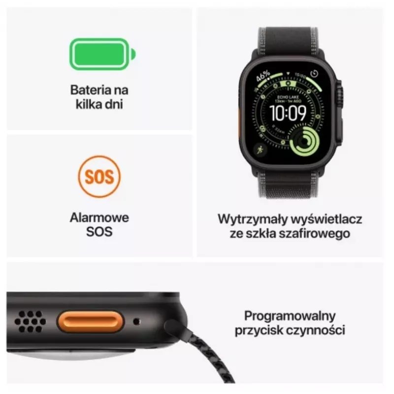 Išmanusis laikrodis Apple Watch Ultra 3 GPS + Cellular 49mm Titano natūralus korpusas Mėlyna juosta M/L