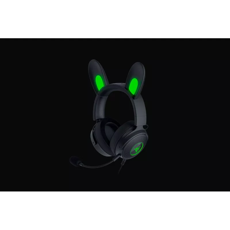 Razer Kraken V2 Pro Kitty Edition, laidinis, uždedamas ant galvos, juodas, žaidimų ausinių rinkinys