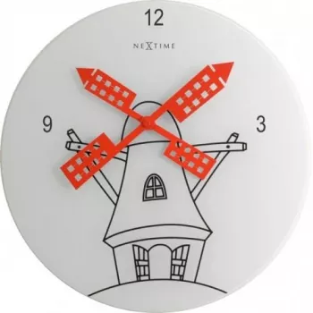 NeXtime klok 8807 Windmil, Ø30 cm, sieninis, balta/juoda/raudona
