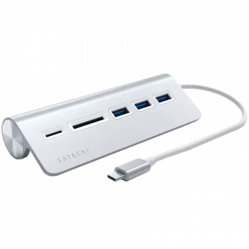 Satechie Type-C aliuminio USB centras ir kortelių skaitytuvas, sidabrinis, ST-TCHCRS