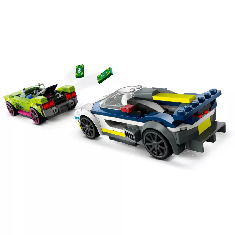 LEGO City 60415 Policijos automobilis ir raketinis automobilis – 213 dalių, 2 minifigūrėlės, nuo 6 metų