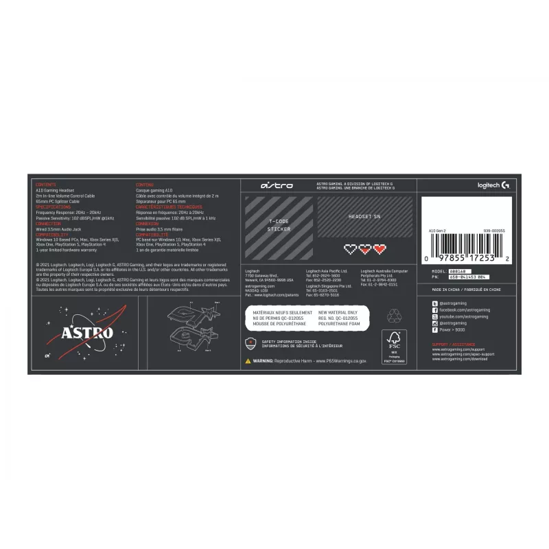 Logitech ASTRO Gaming A10 Gen 2 ausinės – ant ausų – laidinės – 3,5 mm kištukas – juodos (939-002047)