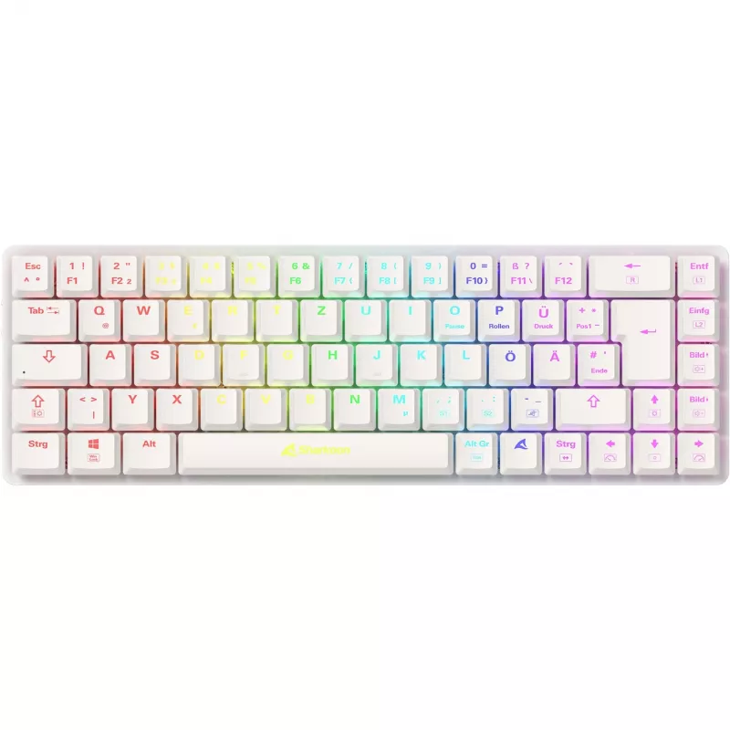 Sharkoon PureWriter W65 belaidė klaviatūra, QWERTZ vokiška, balta, Kailh Choc V2 Red