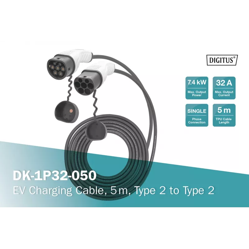 Digitus EV įkrovimo kabelis 5 m tipo 2 į tipo 2 32 A 240 V