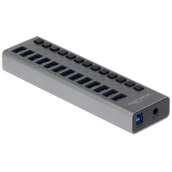 DeLOCK išorinis USB 5 Gbps šakotuvas su 13 prievadų ir jungikliais, USB 3.2 Gen 1 (3.1 Gen 1) Type-B, USB 3.2 Gen 1 (3.1 Gen 1) Type-A, 5000 Mbit/s, pilka, aliuminis, 1 m
