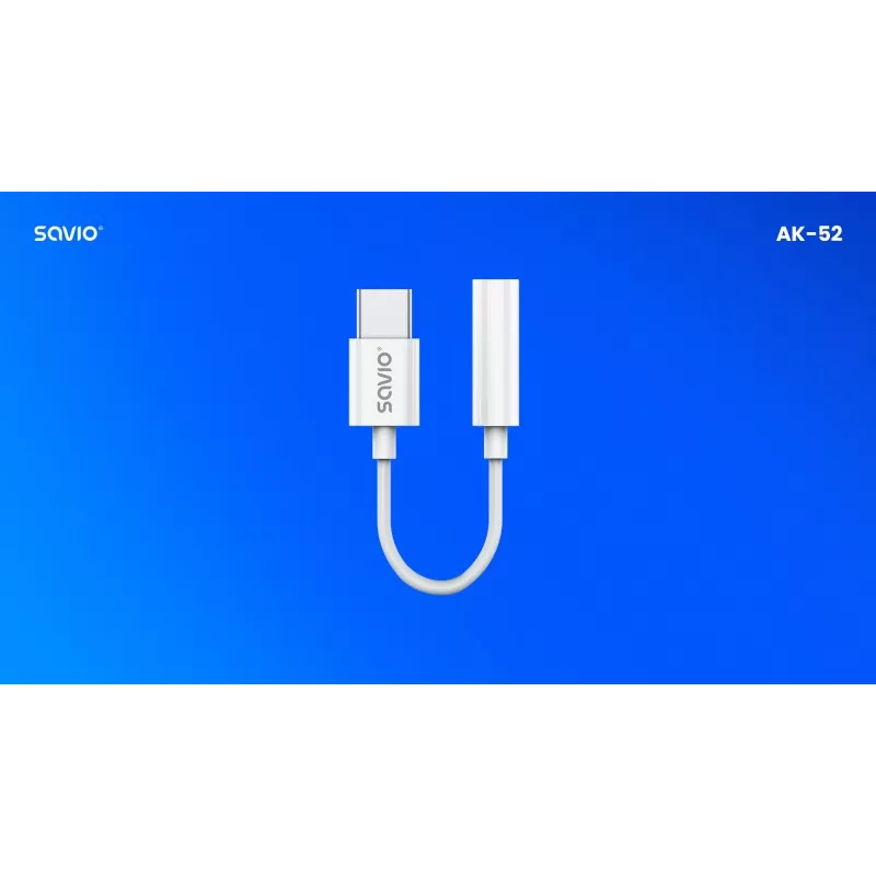 USB Type-C (M) – Jack 3,5 mm (F) garso adapteris baltas SAVIO AK-52