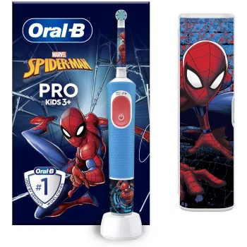 Oral-B Vitality PRO Kids Spiderman mėlyna – įkraunamas elektrinis dantų šepetėlis vaikams su kelioniniu dėklu