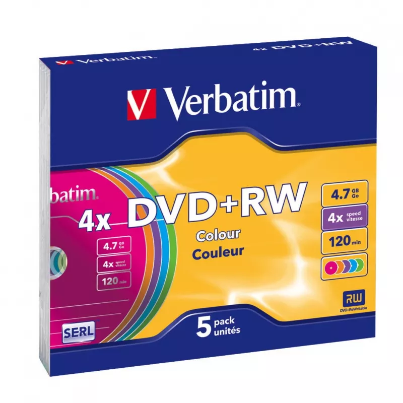 VERBATIM 43297 DVD+RW ploname dėkle 5 vnt. 4,7 GB 4x spalvoti