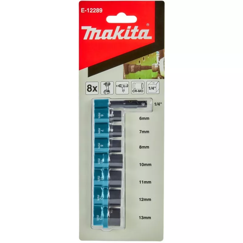 Makita E-12289 smūginių galvučių su adapteriu rinkinys, 8 vnt.