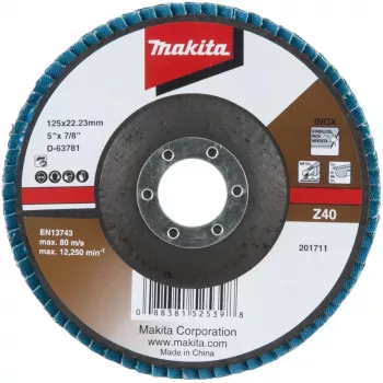 Makita šlifavimo diskas - metalui, nerūdijančiam plienui, spalvotiesiems metalams - 125 mm - Grūdėtumas: Z40 (D-63781)