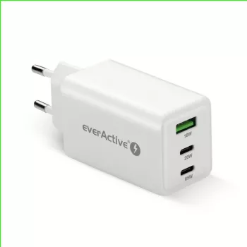 Maitinimo blokas everActive SQ-655Q 65W, 1×USB-A + 2×USB-C greitas įkrovimas