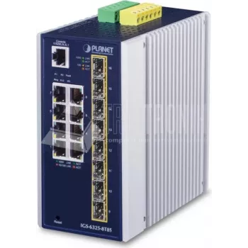 Valdomas jungiklis PLANET IP30 pramoninis L3 8 prievadų Gigabit Ethernet