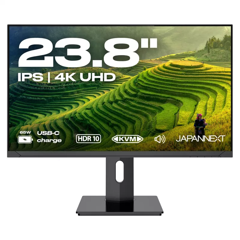 JAPANNEXT 4K UHD Monitor 60,45 cm (23,8 inch) 3840x2160 pikselių, IPS skydelis, 8 ms, 60 Hz, AMD FreeSync, HDMI, DisplayPort (JN-IPS2380UHDR-C65W-HSP)