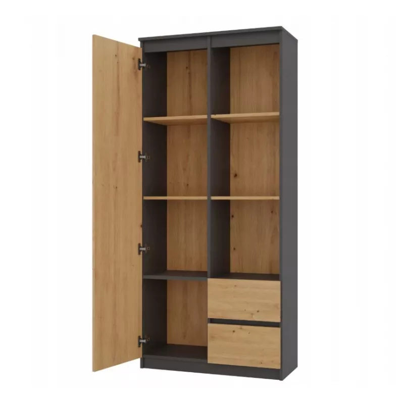 Biuro spinta Top e Shop RS-80 BILY, antracito rėmas, ąžuolo durys, 7 lentynos, 2 stalčiai, 1800×800×350 mm