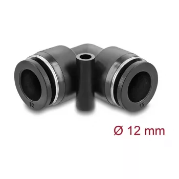 Pneumatinė jungtis DELOCK 12 mm 90° kampu su montavimo anga, vidinis sriegis, metalas/plastikas, ilgis 39,5 mm