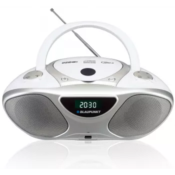 CD grotuvas BLAUPUNKT BB14WH – CD grotuvas su MP3 atkūrimu, USB, LCD, laikrodžiu, 2x1 W garsiakalbiais, sidabrinis/baltas