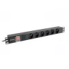 Maitinimo skirstytuvas LANBERG PDU-06E-0200-BK — 6x E tipo lizdai, 16 A, 2 m laidas, 1U stelažas, 220–250 V