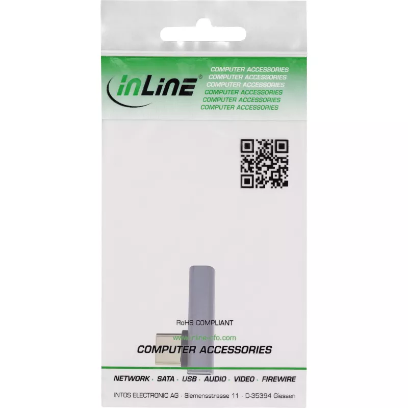 InLine USB4 adapteris, USB-C kištukas / lizdas vertikalus dešinėn/kairėn lenktas, aliuminis, pilkas