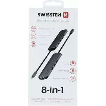 Swissten 8-IN-1 USB-C HUB Aliumininis Korpusas - 440-401-03 (44040103)