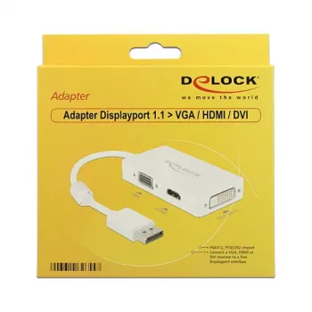 DELOCK adapteris DisplayPort kištukas > 1 x VGA + 1 x HDMI + 1 x DVI 24+1 Baltas
