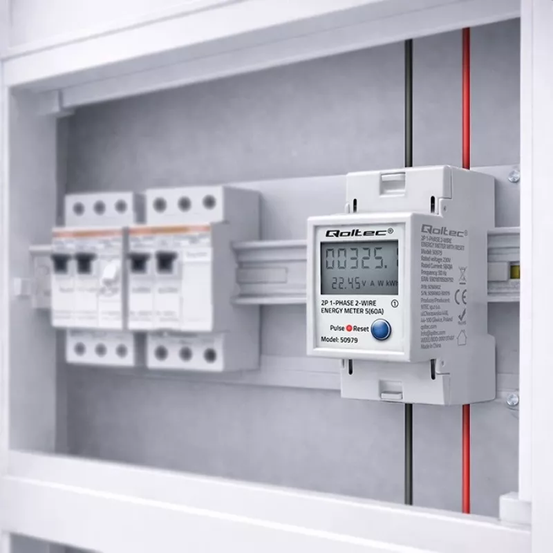 Energijos skaitiklis QOLTEC Vienfazis DIN-bėgis 230V (MPN 50979)