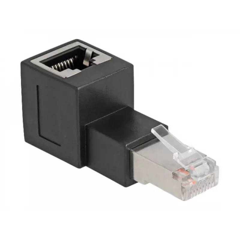 DeLOCK RJ45 kištukas į RJ45 lizdą adapteris Cat.6A 90° į viršų kampu juodas