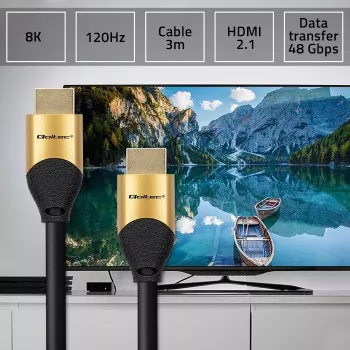 Qoltec 50356 HDMI 2.1 laidas Ultra high speed 8K | 60Hz | 28AWG | GOLD | 3m