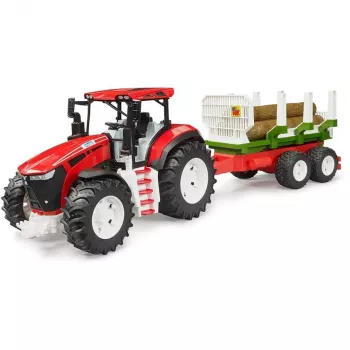 BRUDER Traktorius su priekaba medžiams BR-03453 – mechaninis žaislas, suderinamas su Bruder figūrėlėmis