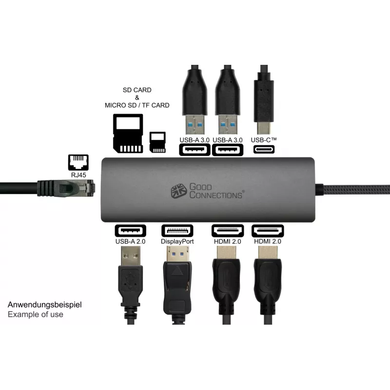 Alcasa HUB-C001A USB Type-C sąsajos šakotuvas 5000 Mbit/s Antracitas