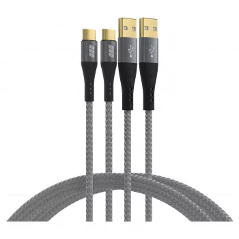 EFB Elektronik USB-A į USB-C laidų rinkinys 60W QC 3A 2x3m Pilka - Skaitmeniniai/Duomenys (USB-AC-00009)