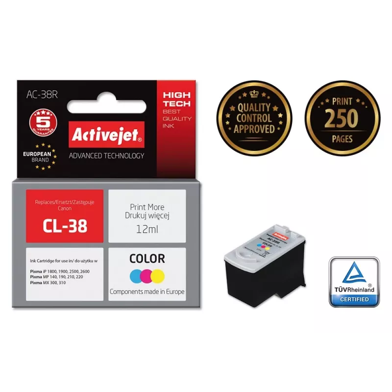 Activejet AC-38R rašalinė kasetė (Canon CL-38 pakaitalas; Premium; 12 ml; spalvota)
