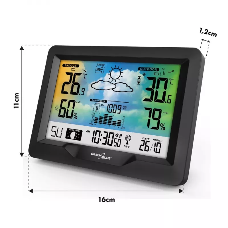 Belaidė orų stotelė GreenBlue GB540N – vidaus ir lauko temperatūros bei drėgmės stebėjimas
