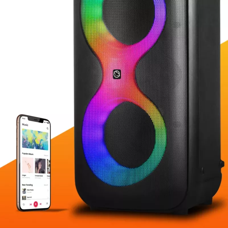 Nešiojamas muzikos centras MANTA SPK0401B100 Bluetooth garsiakalbis, 100 W didžiausia galia, FM radijas, karaokė, įmontuota baterija, X-BASS