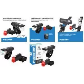 Dviračio žibintų rinkinys FISCHER FAHRRAD LED, maitinamas baterijomis, juodas 50760