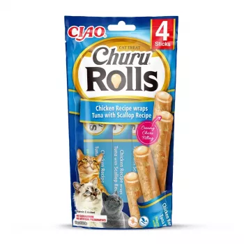 INABA Churu Rolls vištienos receptas su tuno ir šukutės receptu - skanėstai katėms - 4x10 g
