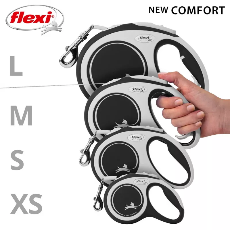 Flexi New COMFORT 8 m Juoda, Pilka Šunų Ištraukiamas Pavadėlis