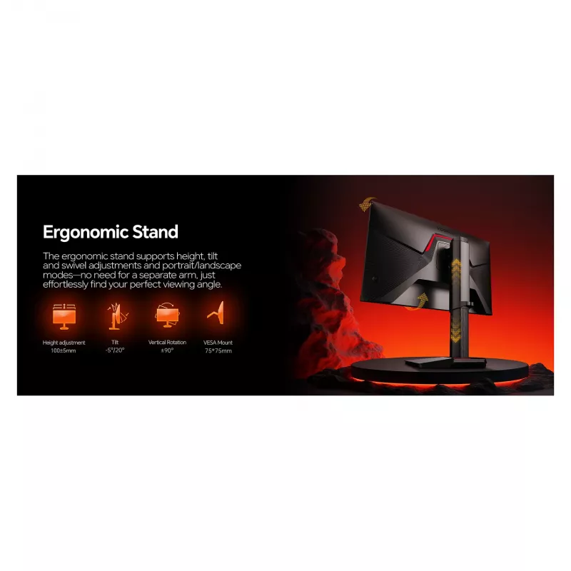 Monitorius Koorui G2722P 27 colių (68,6 cm) Quad HD 2560×1440, 1 ms, 16:9, VESA, reguliuojamas aukštis – Juodas