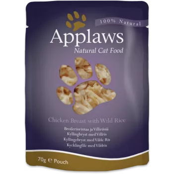 Šlapias ėdalas katėms Applaws Vištienos krūtinėlė su laukiniais ryžiais sultinyje 70 g paketėlis, suaugusioms, 16% baltymų, 80% drėgmės