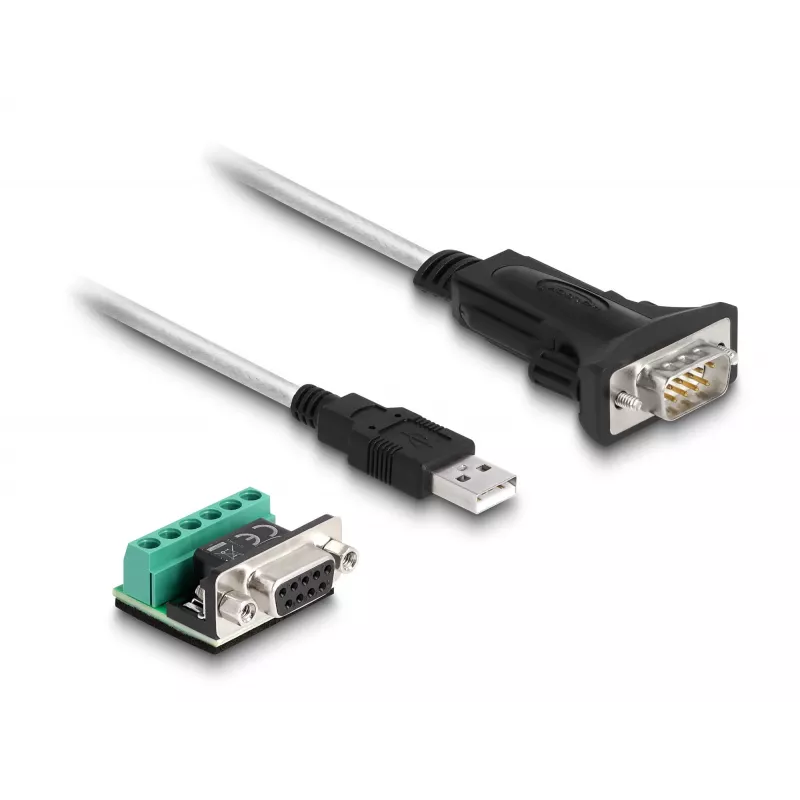 DeLOCK 63465 USB 2.0 į RS-422/RS-485 adapterinis kabelis 1,8 m, juodas/skaidrus