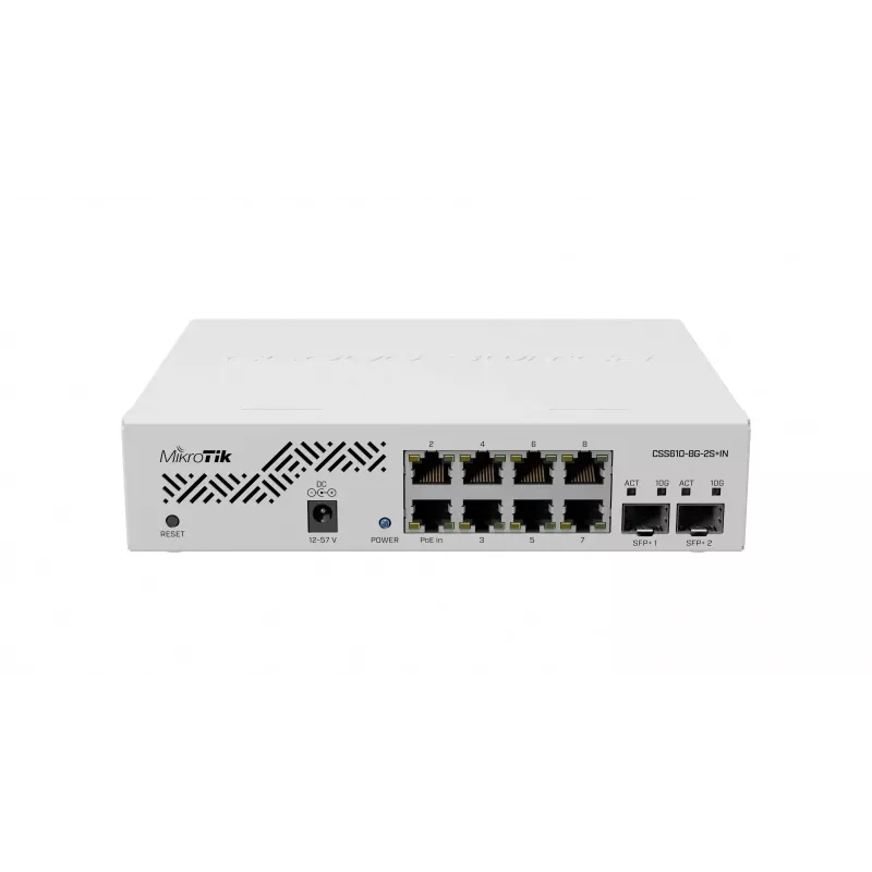 Tinklo jungiklis MikroTik CSS610-8G-2S+IN — 8x Gigabit RJ-45, 2x SFP+ 10G, PoE, 12–57 V įėjimas