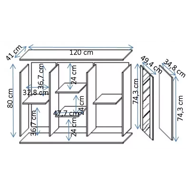 Komoda Cama Meble SOHO 120×41×80 cm – kaušiniai fasadai, juodas karkasas