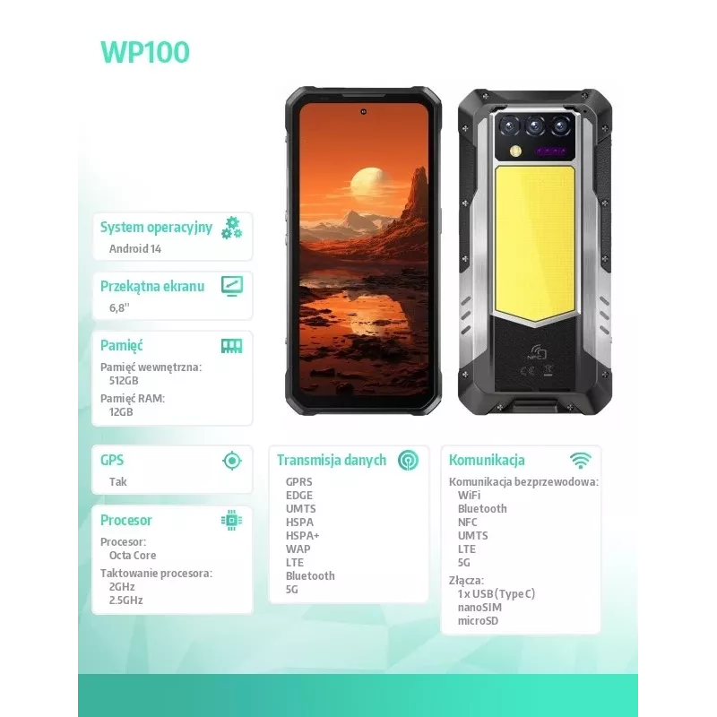 Išmanusis telefonas Oukitel WP100 6,78 colio 12GB RAM 512GB Juodas